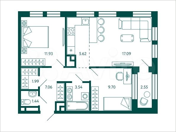 2-к. квартира, 59,7 м², 18/28 эт.