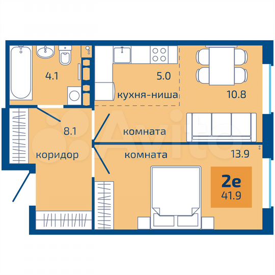 2-к. квартира, 41,9 м², 10/10 эт.