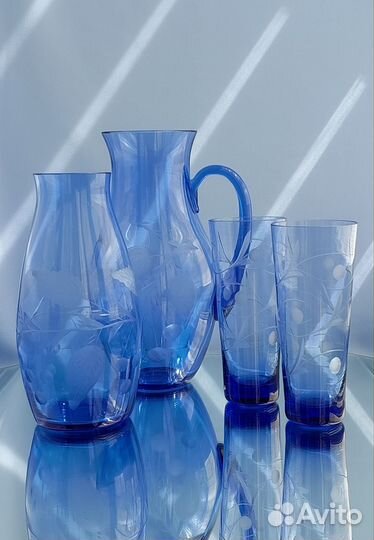 Кувшин/ваза/стаканы синее стекло СССР