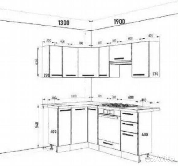 Кухня Оазис 190х130 угловая крафт-золото