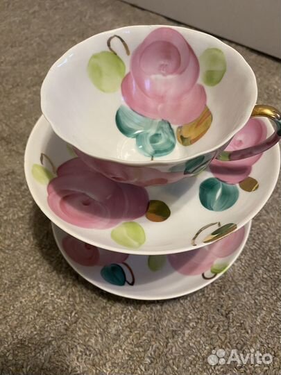 Чайная пара фарфор 2 чашки 1 блюдце