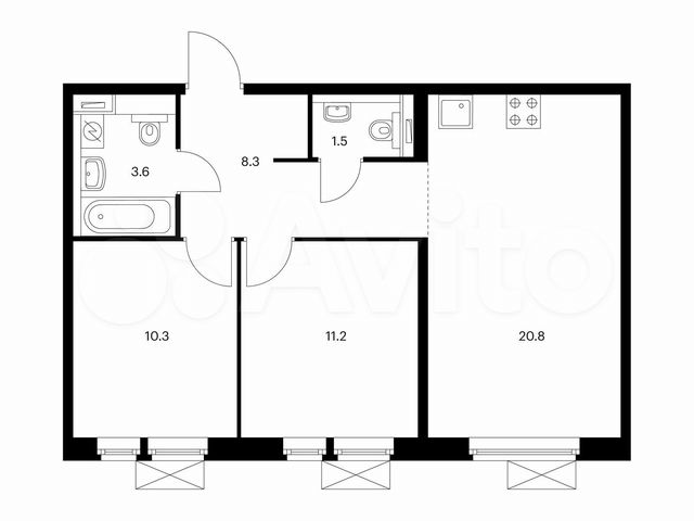 2-к. квартира, 55,7 м², 12/17 эт.