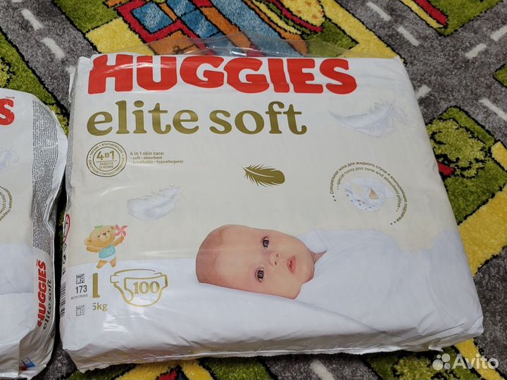 Подгузники huggies elite soft 1 - 100 шт +63 шт