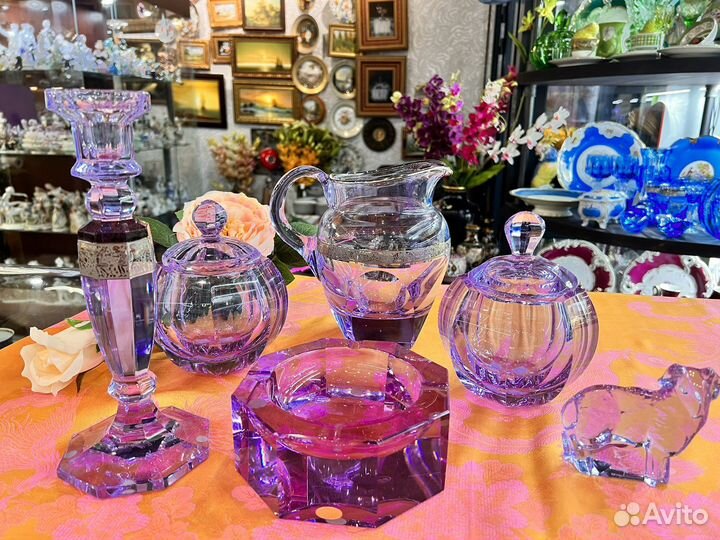 Mozer Чехия ваза с крышкой хрусталь цвета лаванды