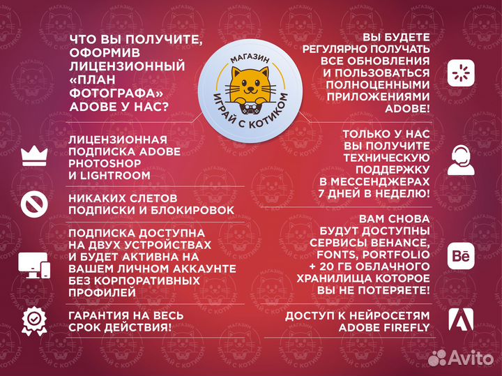 Adobe Photoshop/Lightroom Лицензия 3/12м+Нейросети