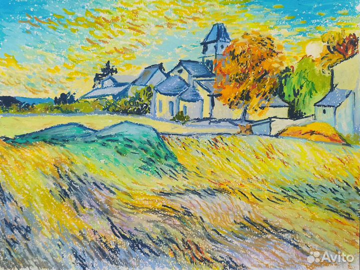 Картина акварелью пастелью пейзаж парусник горы