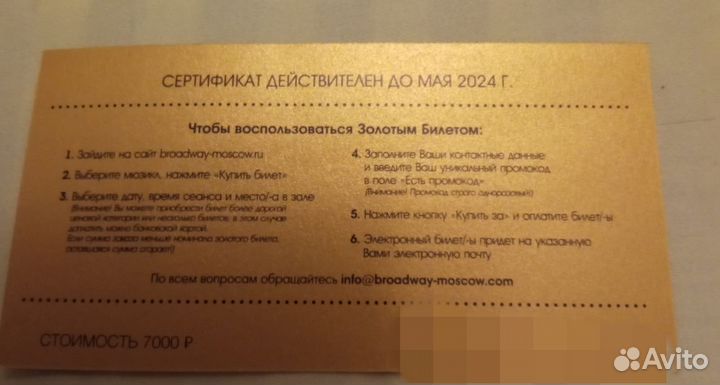 Золотой билет Мюзиклы номинал 7000