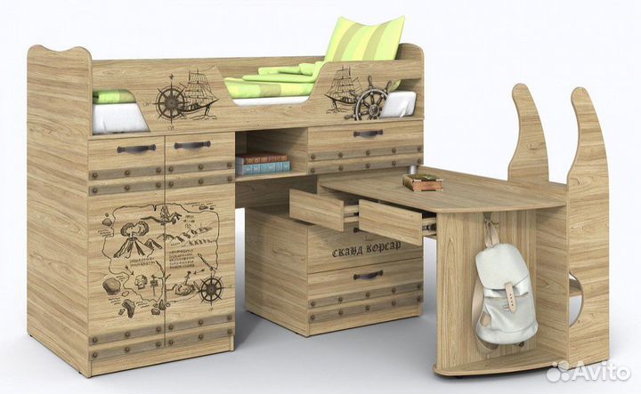 Кровать чердак со столом корсар 1