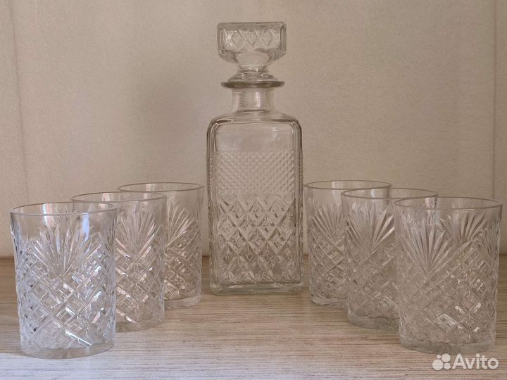 Графин и 6 хрустальных стаканов. Штоф
