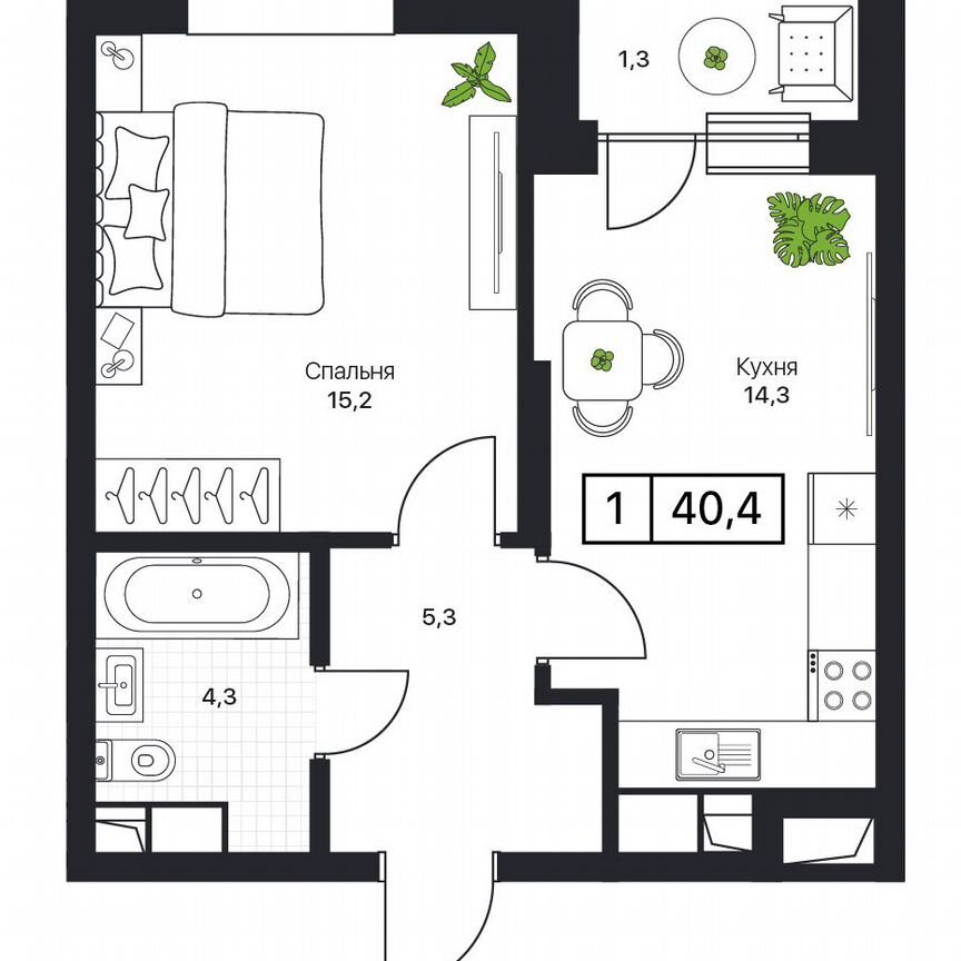 1-к. квартира, 40,4 м², 2/17 эт.