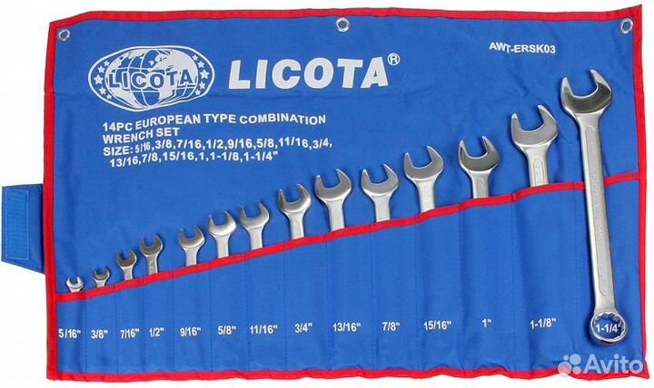 Набор ключей комбинированных дюймовых 14 предметов