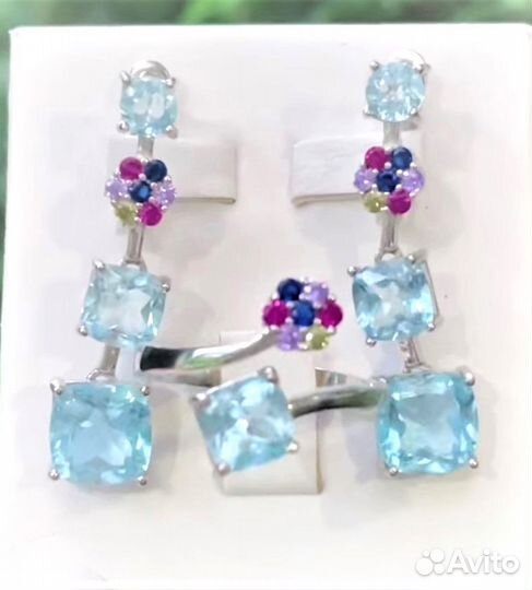 Серьги, кольцо гол.топаз разм.18,5 С211