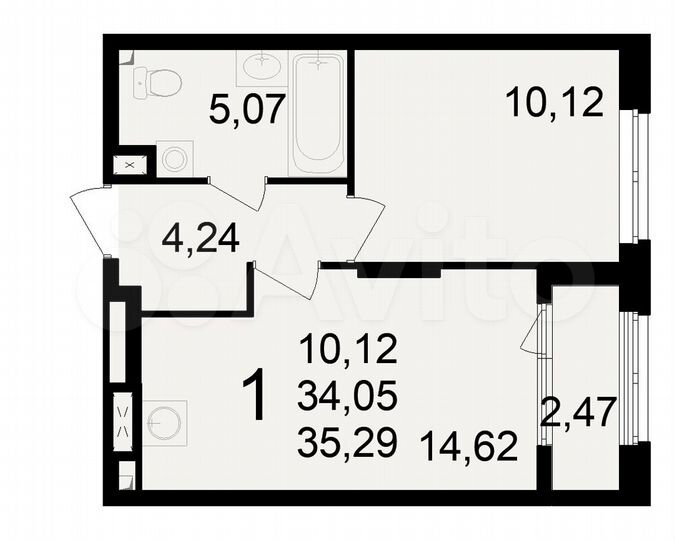 1-к. квартира, 35,3 м², 3/23 эт.