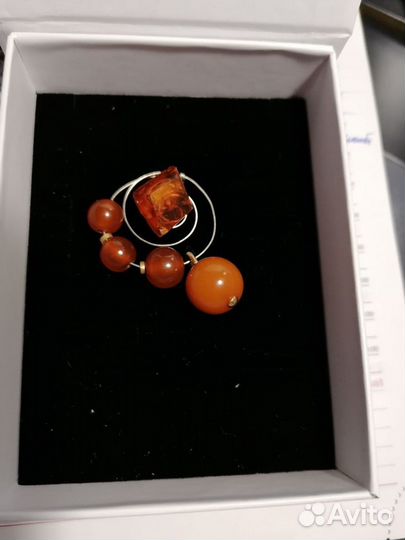 Дизайнерская Подвеска с натуральным янтарем СССР
