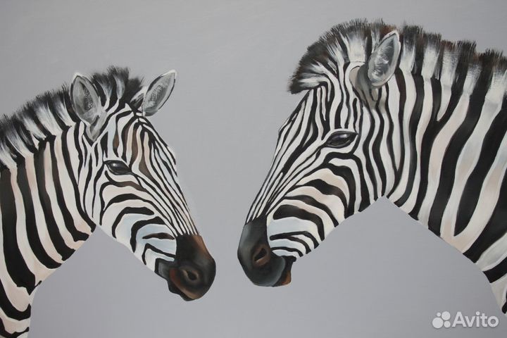 Картина маслом Зебры холст 50х80см