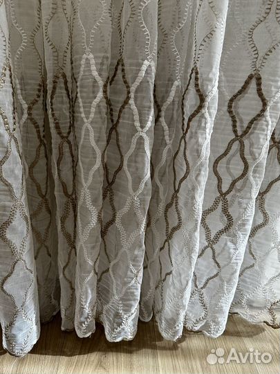 Тюль лен новый 4 и 5 метров вышитый купон беж