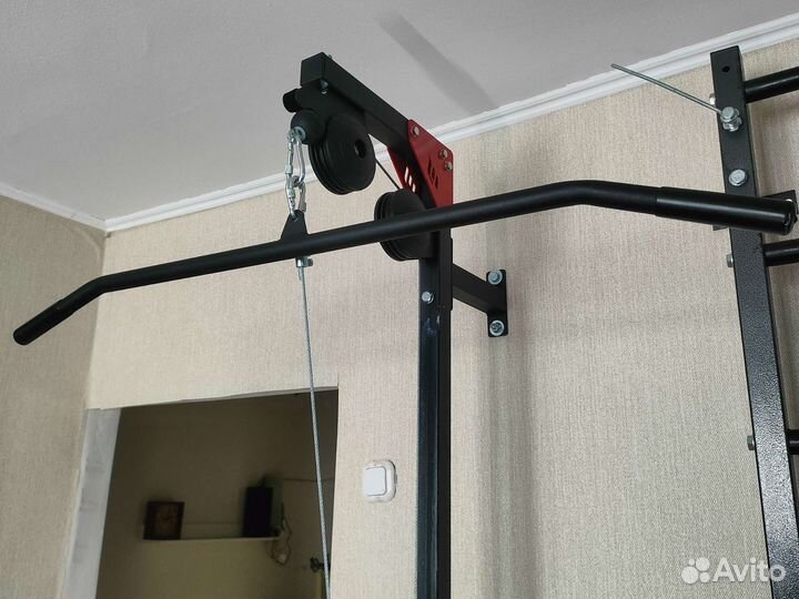 Тяга тренажёр, аналог тяги блока, штанга,диски