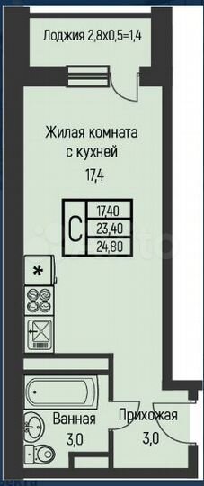 Квартира-студия, 24,8 м², 2/3 эт.
