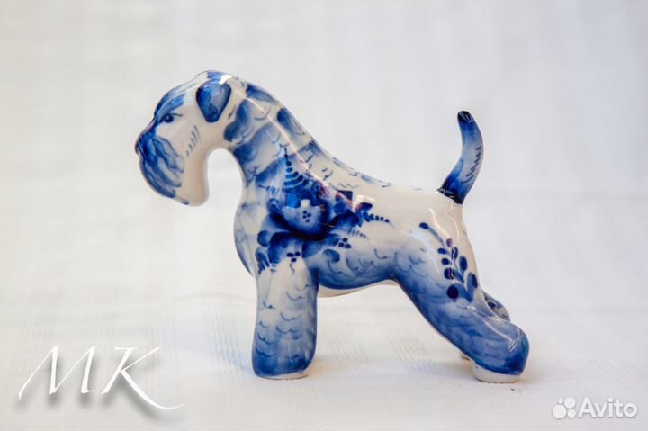 Шнауцер статуэтка кобальт в золоте