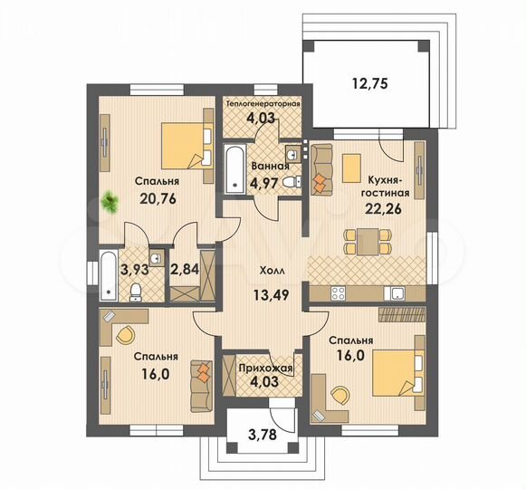 Коттедж 130 м² на участке 7,6 сот.