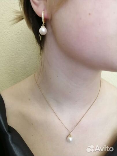 Серьги и кулон из натурального жемчуга, листайте