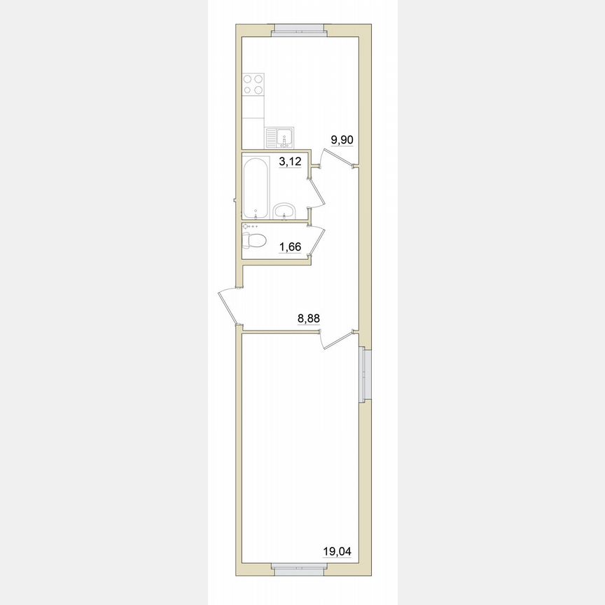 1-к. квартира, 42,6 м², 1/6 эт.