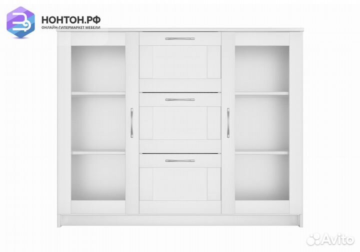 Комод с дверцами Сириус со стеклом и 3 ящиками бел