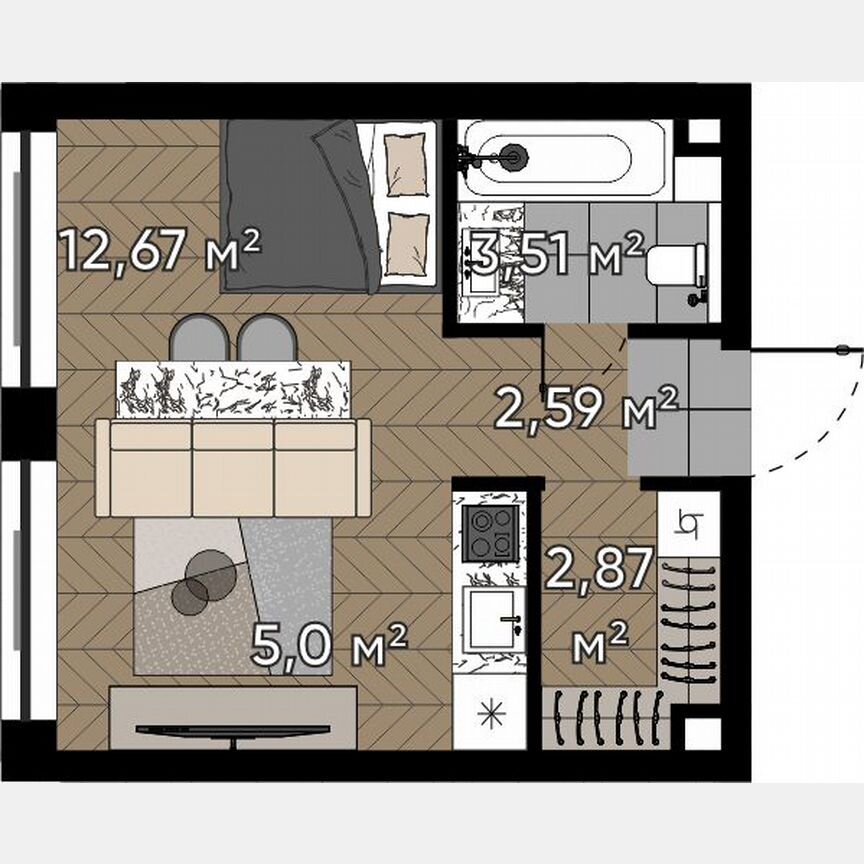 Квартира-студия, 26,6 м², 12/25 эт.