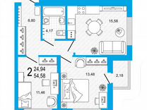 2-к. квартира, 54,6 м², 18/26 эт.