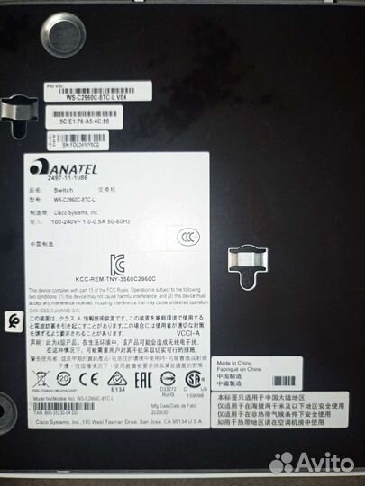 Коммутатор Catalyst модель WS-C2960C-8TC-L