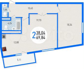 2-к. квартира, 69,8 м², 21/25 эт.