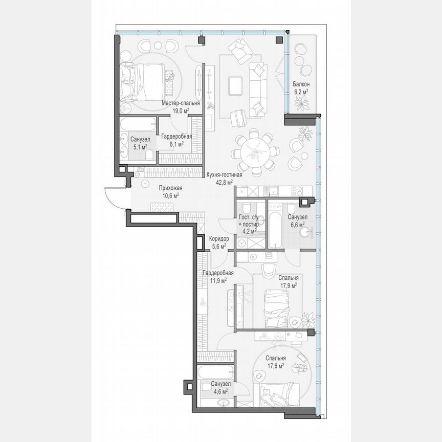 3-к. квартира, 154,1 м², 4/10 эт.