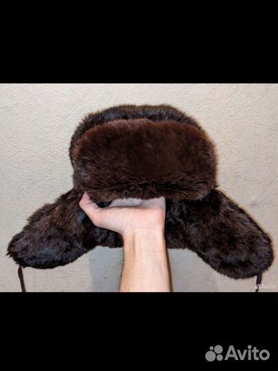 Шапка ушанка натуральный мех кролика