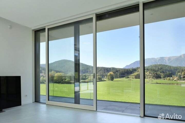 Двери раздвижные алюминиевые с электроприводом