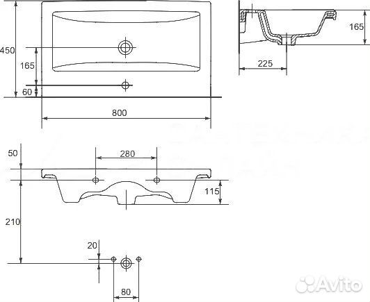 Тумба с раковиной Owl 1975 Vind 80, подвесная, 2 я