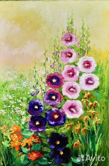 Картина с цветами летний букет мальва