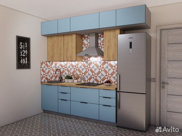 Кухня мдф+лдсп 2,8 м. Люкс-фурнитура, столешница