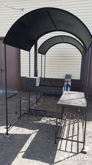 Мангал под навесом с печкой