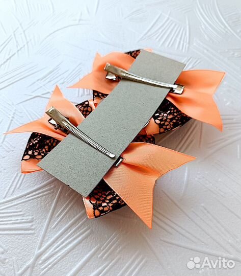 Банты для волос школьные оранж с кружевом