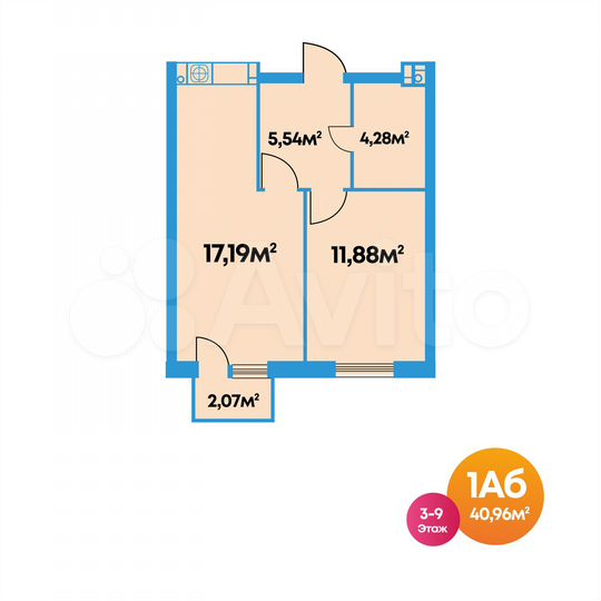 1-к. квартира, 41 м², 9/10 эт.