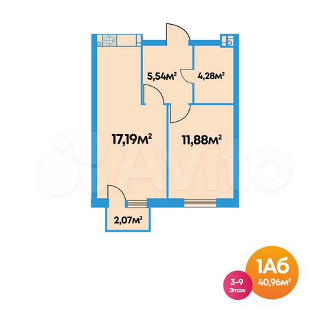 1-к. квартира, 41 м², 9/10 эт.