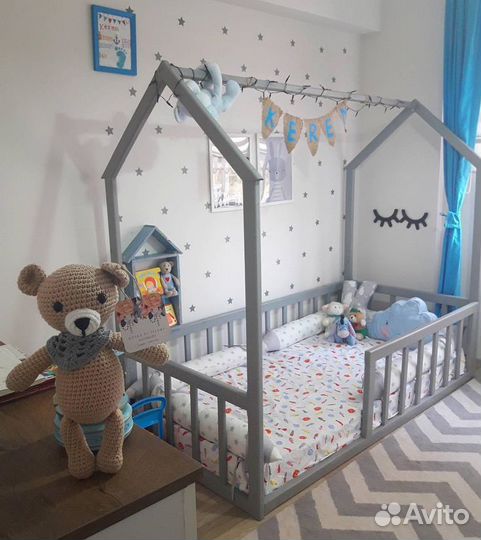 Кроватка домик напольная Монтессори (дерево)