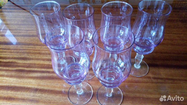 Бокал фужер СССР марганцевое стекло винтаж 6 штук