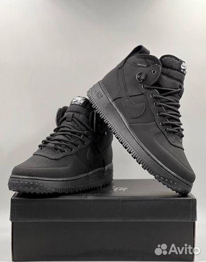 Черные Nike Air Force 1 Duckboot (с мехом)