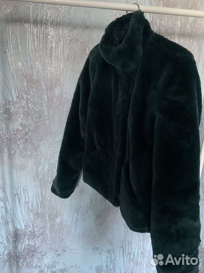 Женская куртка меховая демисезон, зеленая 44