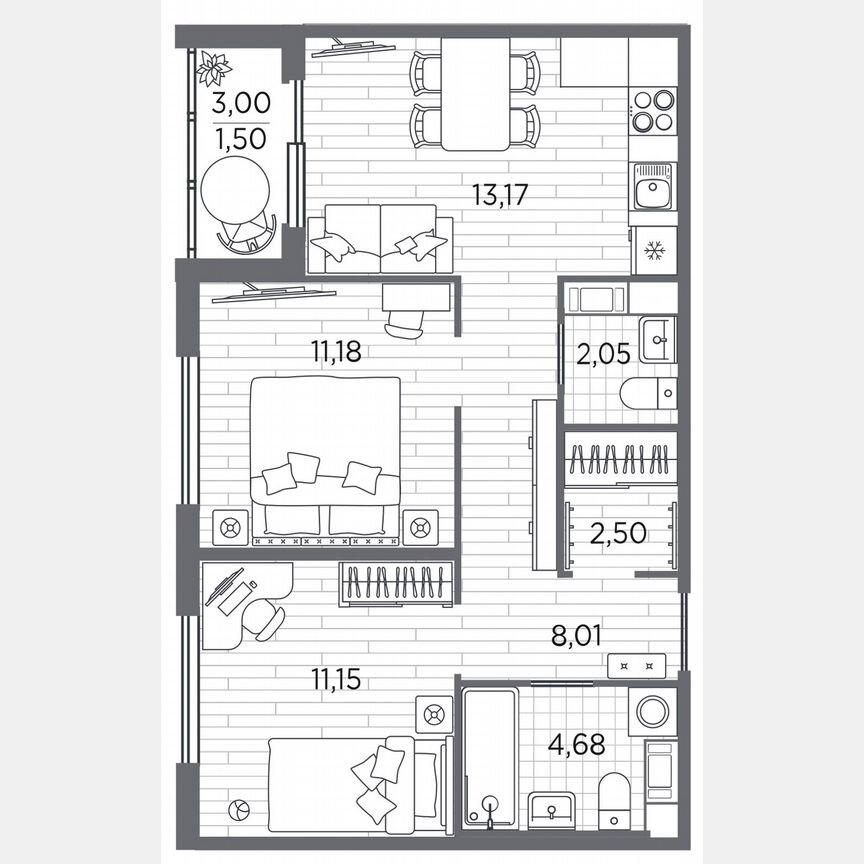 2-к. квартира, 54,2 м², 5/5 эт.