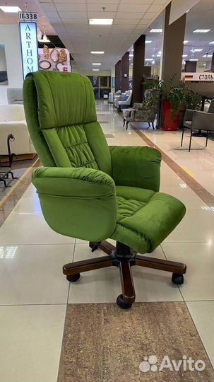 Компьютерное кресло велюр ткань зеленый/дерево,мяг