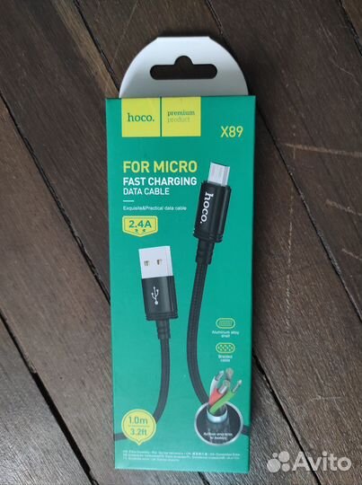 Кабель Micro USB hoco X89 1м 2.4A Black