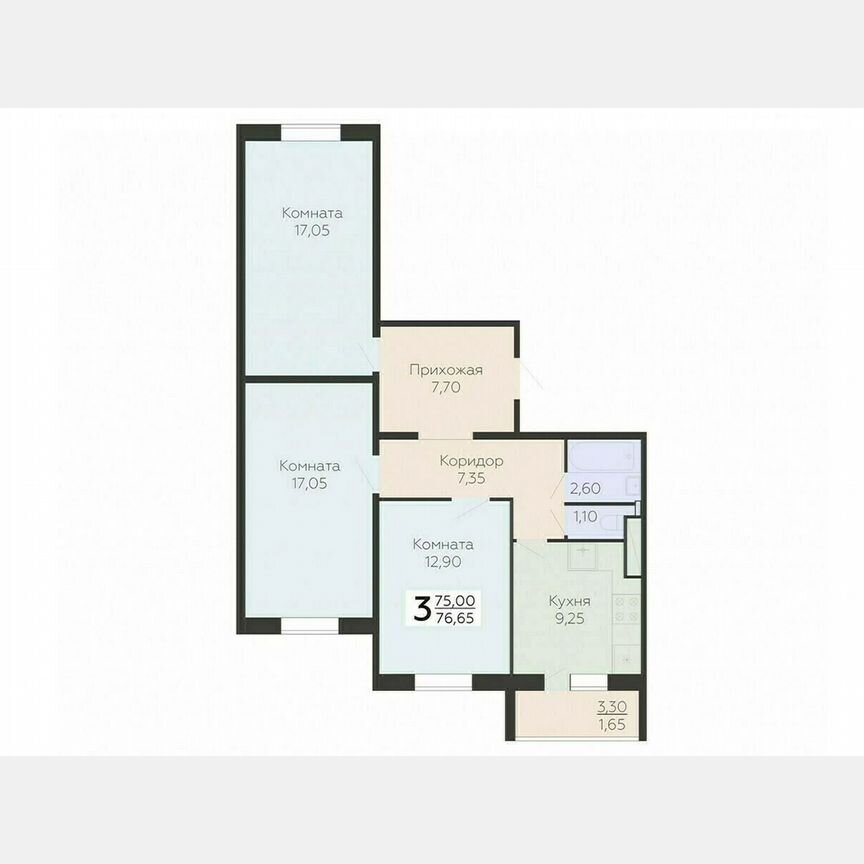 3-к. квартира, 76,7 м², 4/15 эт.