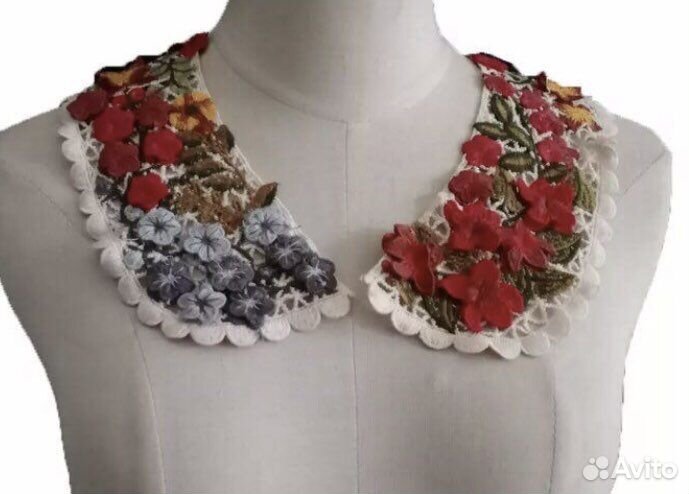Воротничок пришивной вышитые объемные цветы